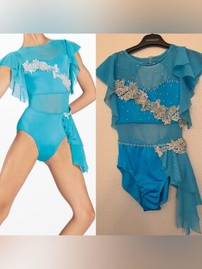 Weissman elite dance costume Aqua blue sequin applique Joy SH12281 XSA adult